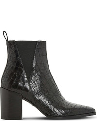 Dune Black Pancras Crocodile Effect Leather Ankle Boots