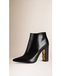 Burberry Embossed Check Detail Leather Ankle Boots