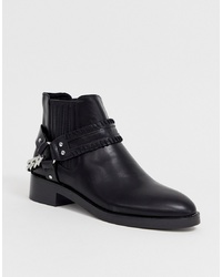 Pull&Bear Flat Boot With Harness Detail In Black