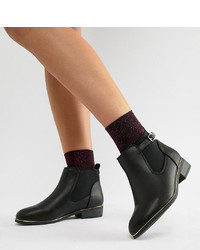 New Look Wide Fit Flat Leather Look Ankle Boot