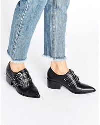 Office Fly By Buckle Strap Leather Point Mid Heeled Shoes