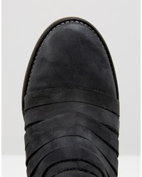 Free People Hybrid Black Leather Heeled Ankle Boots