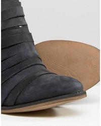 Free People Hybrid Black Leather Heeled Ankle Boots
