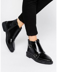 T.U.K. Jam Strap Leather Flat Ankle Boots