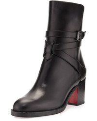 Christian Louboutin Karistrap Leather 70mm Red Sole Ankle Boot Black