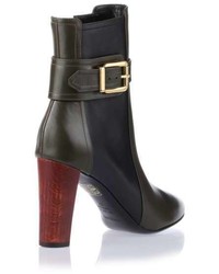 Balmain Khaki Leather Ankle Boot