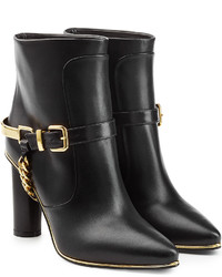 Balmain Leather Ankle Boots With Chain Embellisht