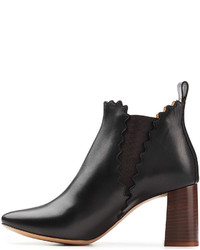 Chloé Leather Ankle Boots With Scalloped Trim
