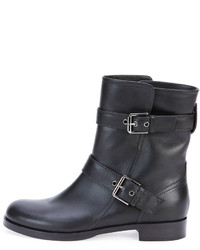 Gianvito Rossi Leather Double Buckle Ankle Boot Black
