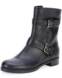 Gianvito Rossi Leather Double Buckle Ankle Boot Black
