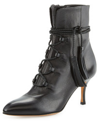 Valentino Leather Lace Up 70mm Bootie Nero