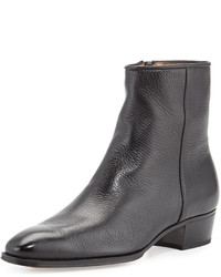 Gravati Leather Side Zip Ankle Boot Black