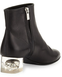 Alexander McQueen Leather Skull Heel Ankle Boot Black