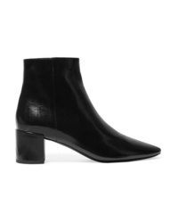 Saint Laurent Lou Crinkled Glossed Leather Ankle Boots