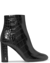 Saint Laurent Loulou Croc Effect Leather Ankle Boots Black