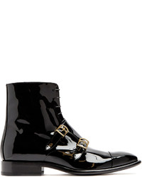 Jil Sander Monk Strap Patent Leather Ankle Boots