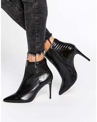 Dune Ona Black Leather Pointed Heeled Ankle Boots