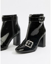 Miss Selfridge Patent Heeled Boots With Detail In Black