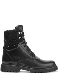 Moncler Patty Shearling Trimmed Leather Ankle Boots Black