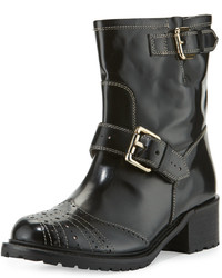 RED Valentino Perforated Leather Buckle Bootie Black