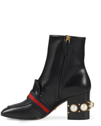 Gucci Peyton Pearly Heel Ankle Boot Black