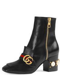 Gucci Peyton Pearly Heel Ankle Boot Black