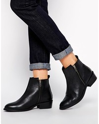Dune Pippie Black Pointed Flat Ankle Boots