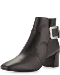 Roger Vivier Polly Leather Side Buckle Ankle Boot Black