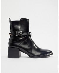 RAID Poppy Black Western Detail Ankle Boots Patent