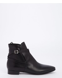 Prada Black Leather Silver Buckle Ankle Boots