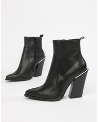 ASOS DESIGN Premium Leather Elka Western Ankle Boots Leather