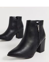New Look Wide Fit Pu Pointed Heeled Boot In Black