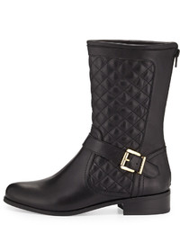 Neiman Marcus Reaves Quilted Leather Moto Bootie Black