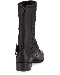 Neiman Marcus Reaves Quilted Leather Moto Bootie Black