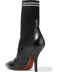 Fendi Rockoko Leather And Ribbed Stretch Knit Sock Boots