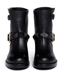 Valentino Rockstud Buckle Strap Leather Ankle Boots