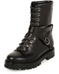 Valentino Rockstud Leather Combat Boot Nero