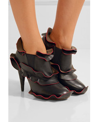 Fendi Ruffled Leather Ankle Boots Black