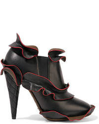 Fendi Ruffled Leather Ankle Boots Black