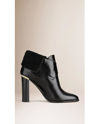 Burberry Shearling Detail Leather Ankle Boots