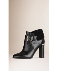 Burberry Shearling Detail Leather Ankle Boots