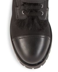 Prada Shearling Lined Leather Nylon Booties