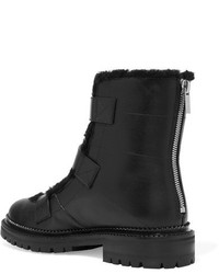 Jimmy Choo Shearling Trimmed Leather Ankle Boots Black