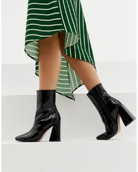 Missguided Square Toe New Flare Heeled Ankle Boot In Black