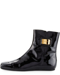 Roger Vivier Square Toed Patent Leather Bootie Nero