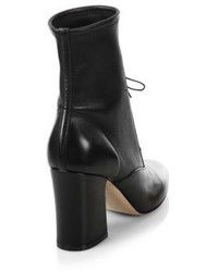 Gianvito Rossi Stretch Leather Lace Up Block Heel Booties