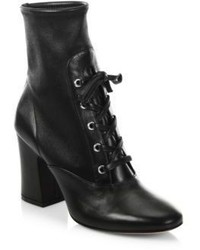 Gianvito Rossi Stretch Leather Lace Up Block Heel Booties
