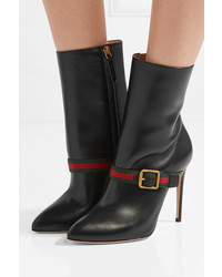 Gucci Sylvie Grosgrain Trimmed Leather Ankle Boots Black