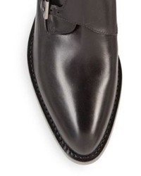 Prada Triple Monk Strap Leather Block Heel Booties