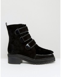 Kat Maconie Vanna Black Shearling Leather Flat Ankle Boots